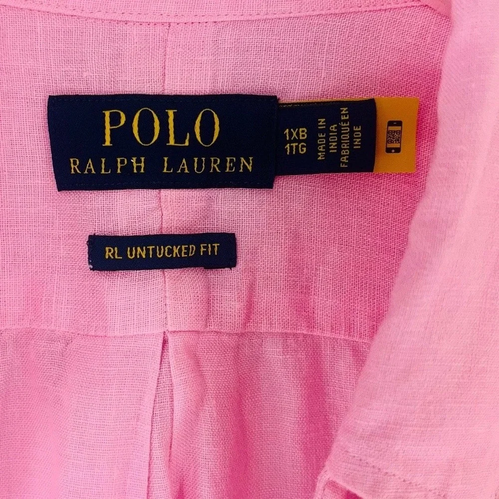 Polo Ralph Lauren Mens 1XB Pink 100% Linen Short Sleeve Untucked Fit Shirt - Picture 7 of 9